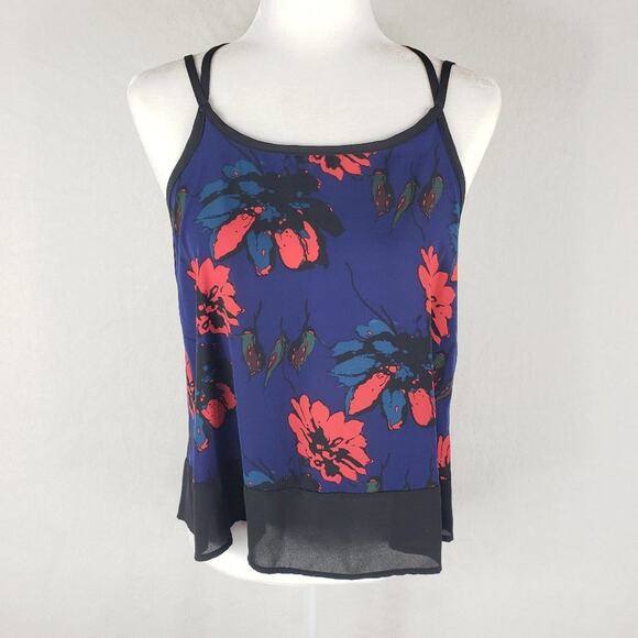 Runway Story Cami Low Back Top Women S Flowy Thin Straps Blue Red Black Floral - Picture 2 of 8